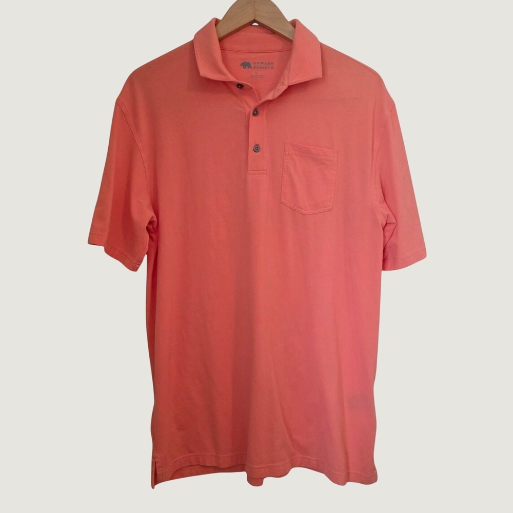 Onward Reserve Shirt Coral Golf Polo Men's Large Short Sleeve 93% Pima Cotton